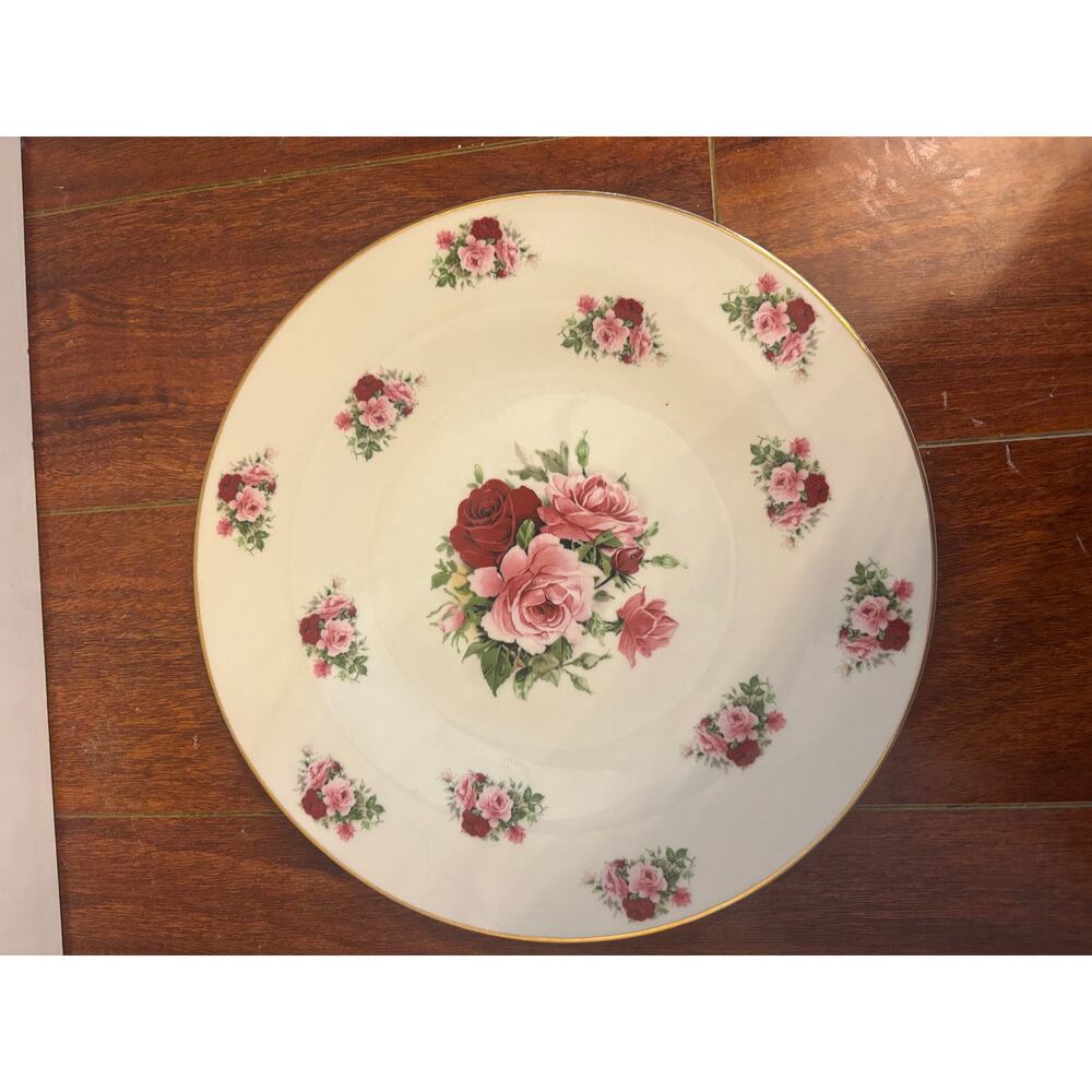 Formalities by Baum Bros. 10” Cake Plate Victorian Rose Floral Gold Edge